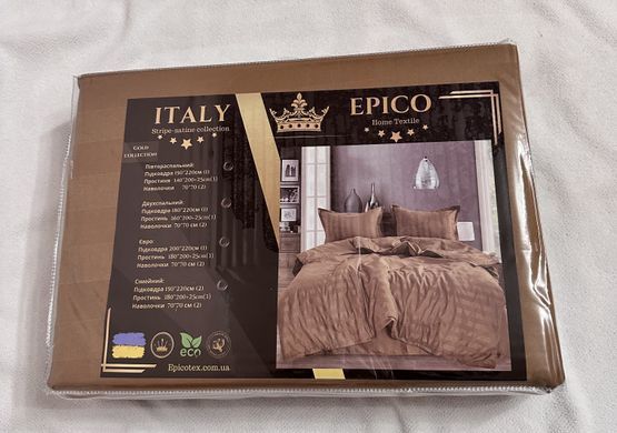 Однотонное постельное белье Сатин Страйп Epico ITALY Полуторный 150х220 простынь на резинке Коричневый 1007221 фото