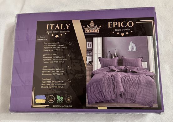 Однотонное постельное белье Сатин Страйп Epico ITALY Полуторный 150х220 простынь на резинке  Фиолетовый 1007233 фото