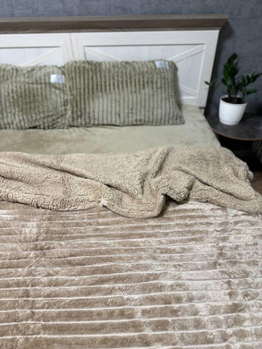 Теплий м'який плед покривало Шарпей Смужки на овчині 200x230 Євро Бежевий  1007844 фото