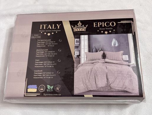 Однотонное постельное белье Сатин Страйп Epico ITALY Полуторный 150х220 простынь на резинке Светло-лиловый 1007229 фото